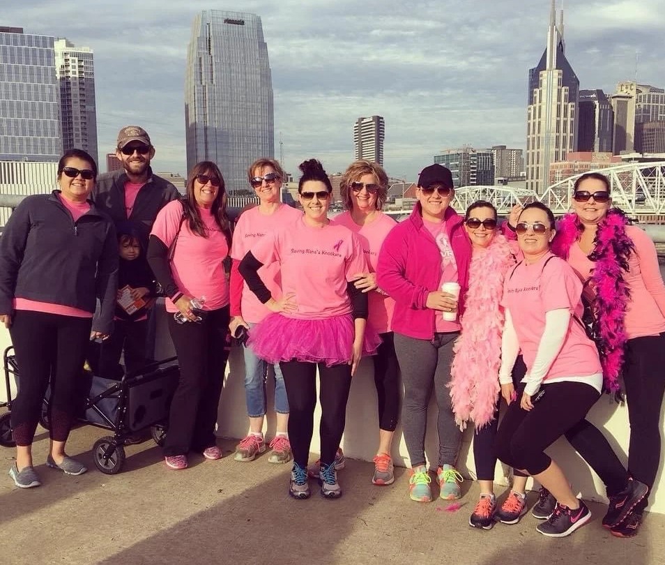 HealthTrust colleagues, family and friends participated in the Making Strides Against Breast Cancer Walk in October 2021. From left to right: Linda Lance, Chris Lance, Ruth Coffey, Karen Shrum, Brittany Goins, Gloria Goins, Olivia Palmer, Bianca Kirby, Megan Green, Rebecca Tillery.