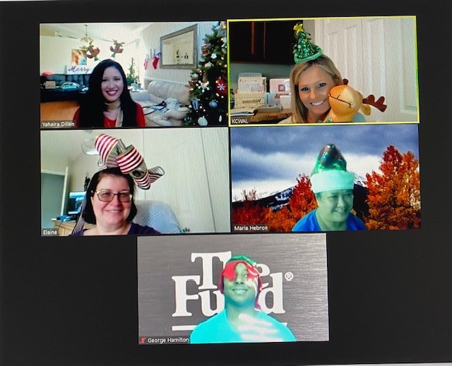 Employees get into the holiday spirit for a Zoom meeting