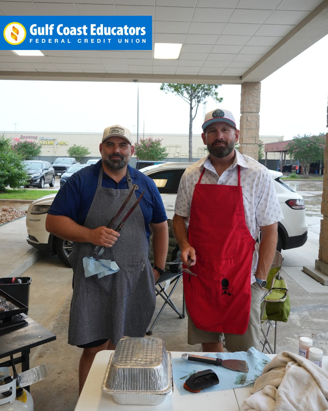 Our CEO, Eric, and CXO, Taylor, grilling hot dogs and hamburgers for the team