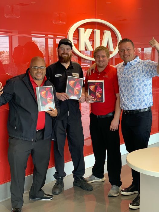 The Kia Guy recognized the following team members for their outstanding performance in the month of March (from left to right) – Aubry, on our sales team; Daniel, a Senior Service Tech; Paul, our Pre-Owned Manager.