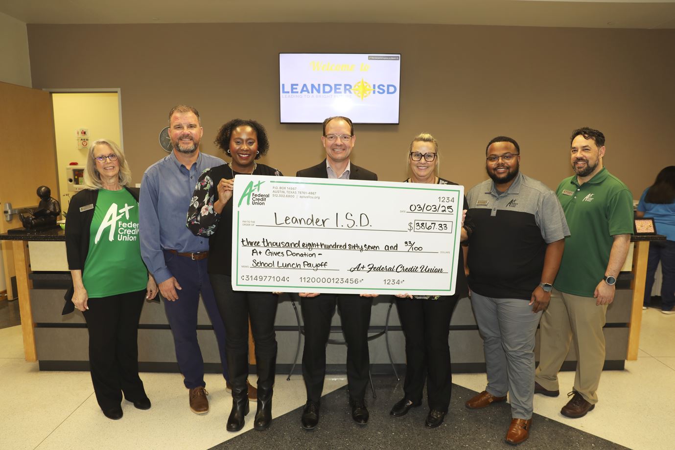 A+FCU Lunch Payoff Check Donation