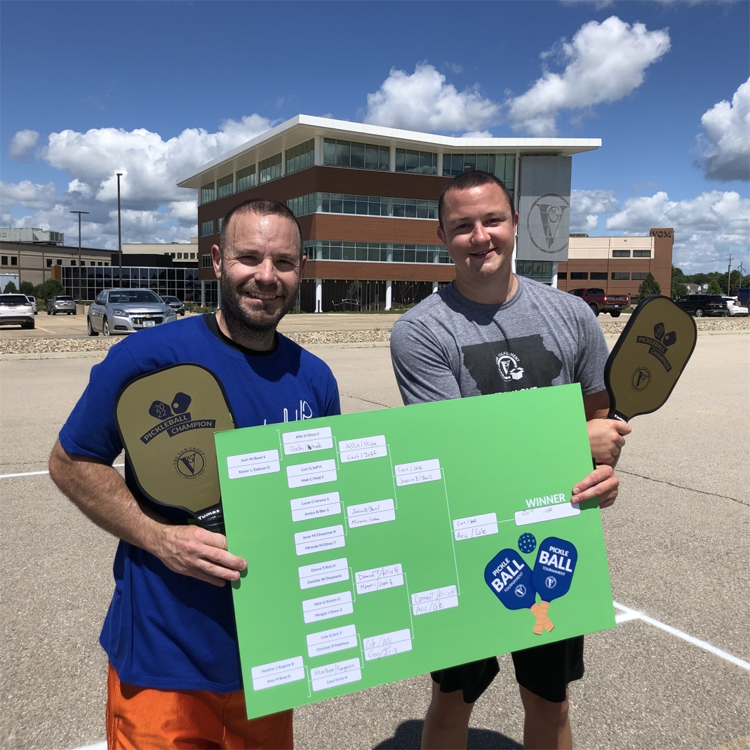 VGM's employee owners are encouraged to Find the Fun in their Day. So the events team organized a pickleball tournament as part of the Summer Series of employee events. Pictured are the champs with their trophies.