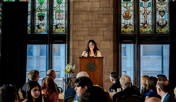 Student Staff Member speaking at the Foundation Breakfast