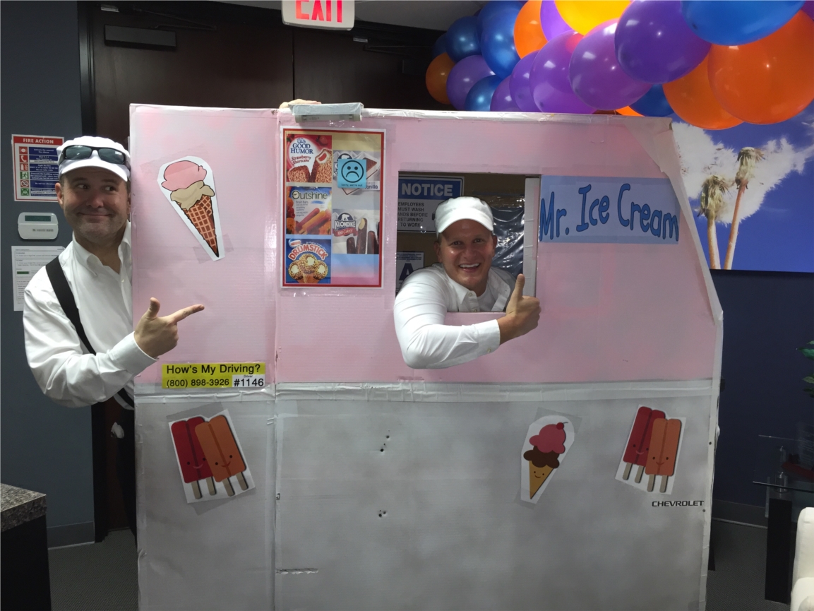 Ice cream delivery during Customer Service Week by the Director of HR and the Senior Manager of Compliance. 