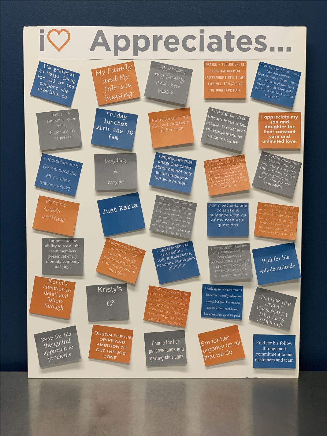 The virtual gratitude wall at imageOne lets us express what we're grateful for.