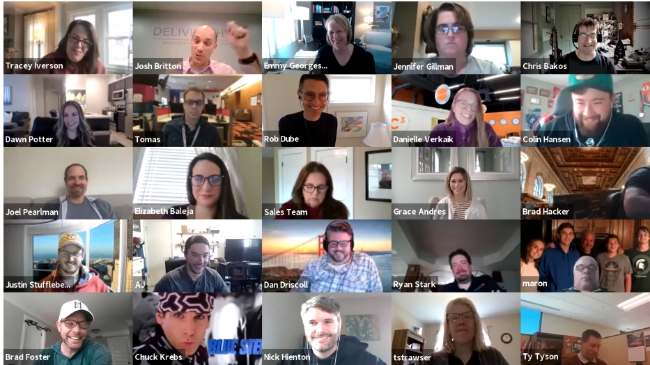 Weekly video calls keep our 55+ team members connected.