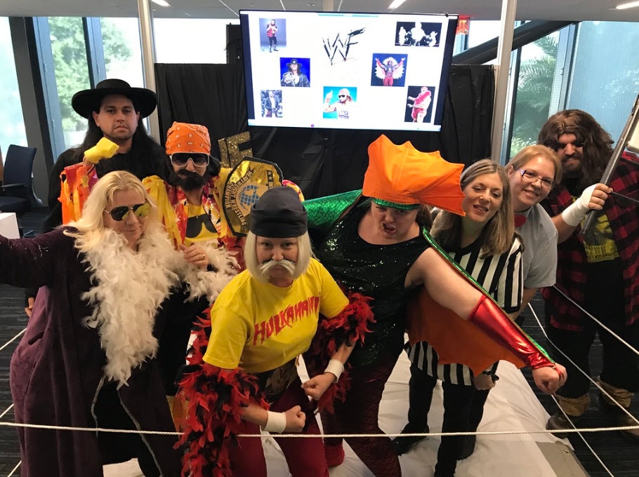 The Card Services department having some Halloween fun as Legends of Wrestling. 