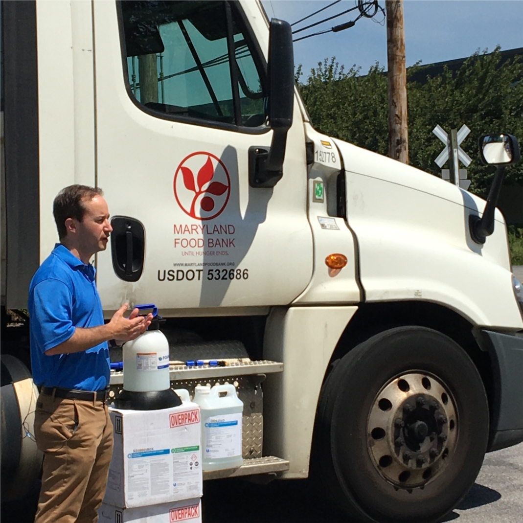 Our President & CEO donating our products to the Maryland food bank to keep them up and running during the Pandemic.