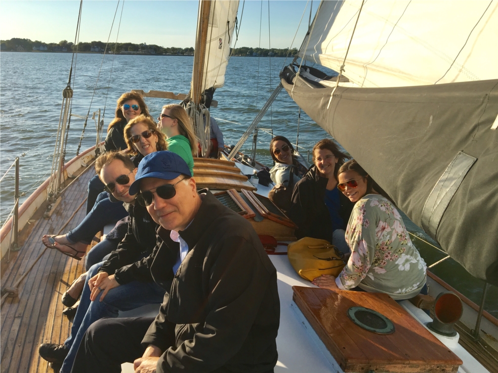 Our Leadership Team doing some team building on a sailboat during our 2019 strategic planning sessions.