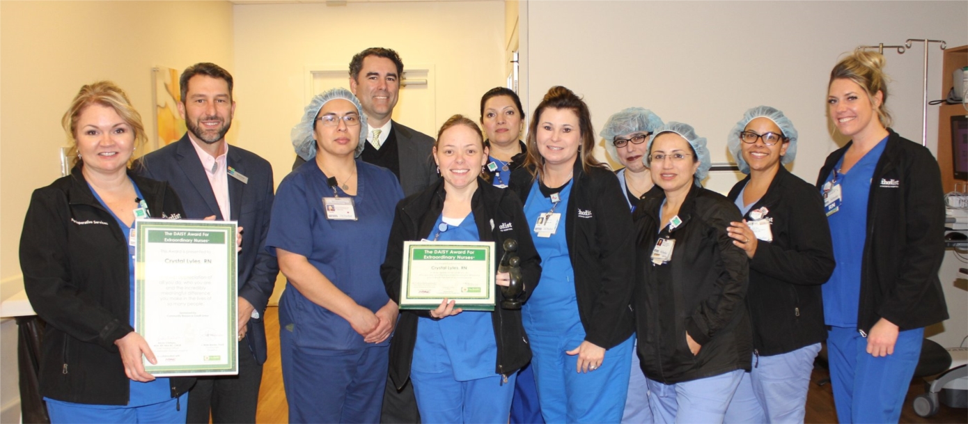 Pictured is David Frazier, CEO/President of Community Resource Credit Union, with Crystal Lyles, RN of Houston Methodist Baytown Hospital, receiving the DAISY Award for Extraordinary Nursing. The DAISY Award (diseases attacking the immune system) is part of the DAISY Foundation’s program to recognize the “super-human” tasks nurses perform every day. Community Resource Credit Union is the corporate sponsor of the award.