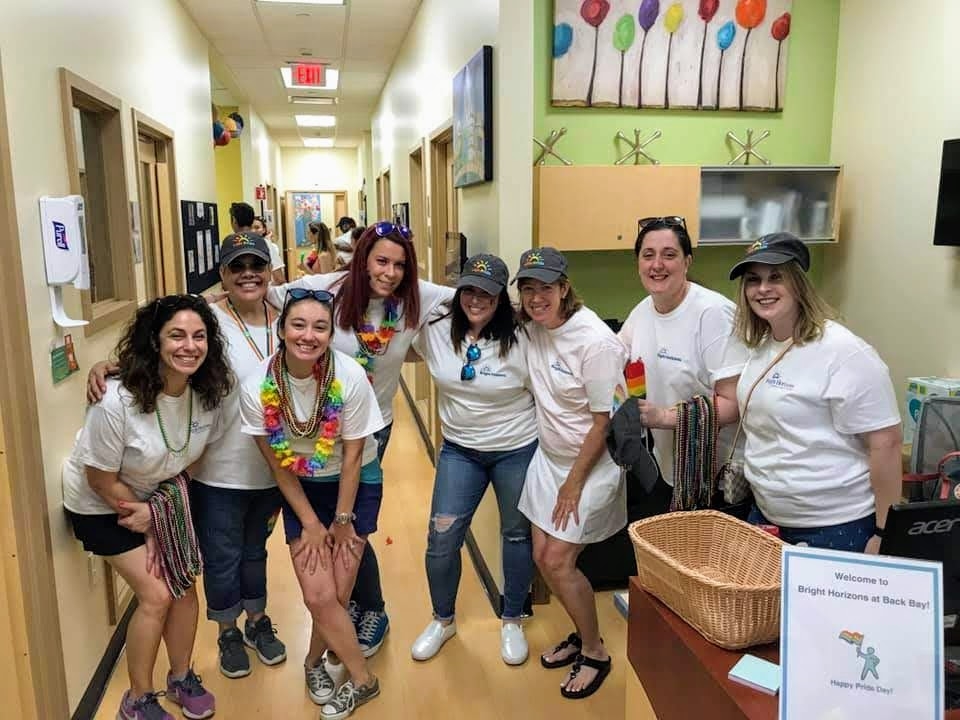 Bright Horizons at Back Bay employees are joined by Bright Horizons Chief Operating Officer Mary Lou Burke Afonso at the 2019 Boston PRIDE Parade.