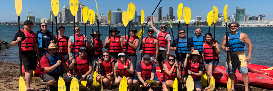 The Development team stepped away from their computers to spend time with one another by kayaking around the San Diego Harbor!  