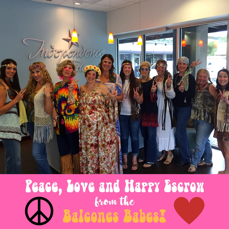 Independence Title's Balcones office having fun as Austin hippies on Halloween