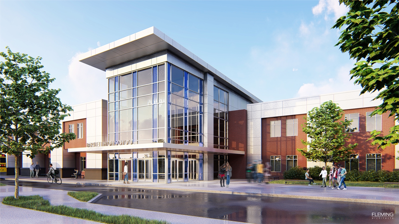 Front of the renovated Bartlett HS.