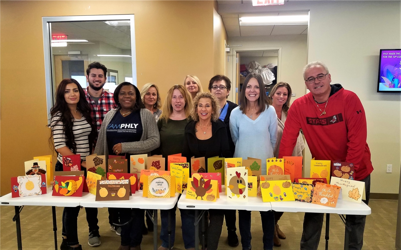 PHLY Melville employees created thanksgiving day cards to bring joy to hospitalized children. 