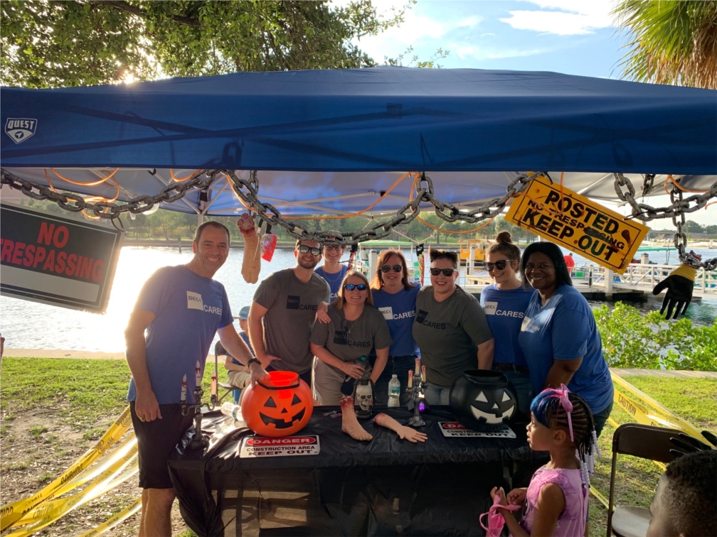 Beck employees volunteering with Friends of the Riverwalk for their Halloween on the Riverwalk event.