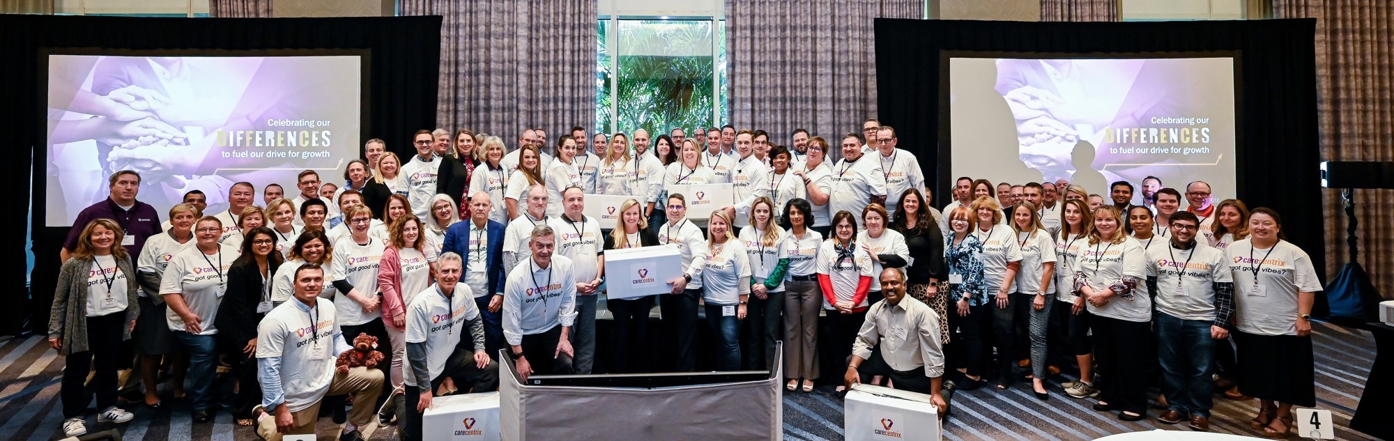 CareCentrix Leaders living our core value, We Care, by assembling and boxing 1,000 hygiene bags for Tampa's homeless population during a senior leadership meeting in November 2019.