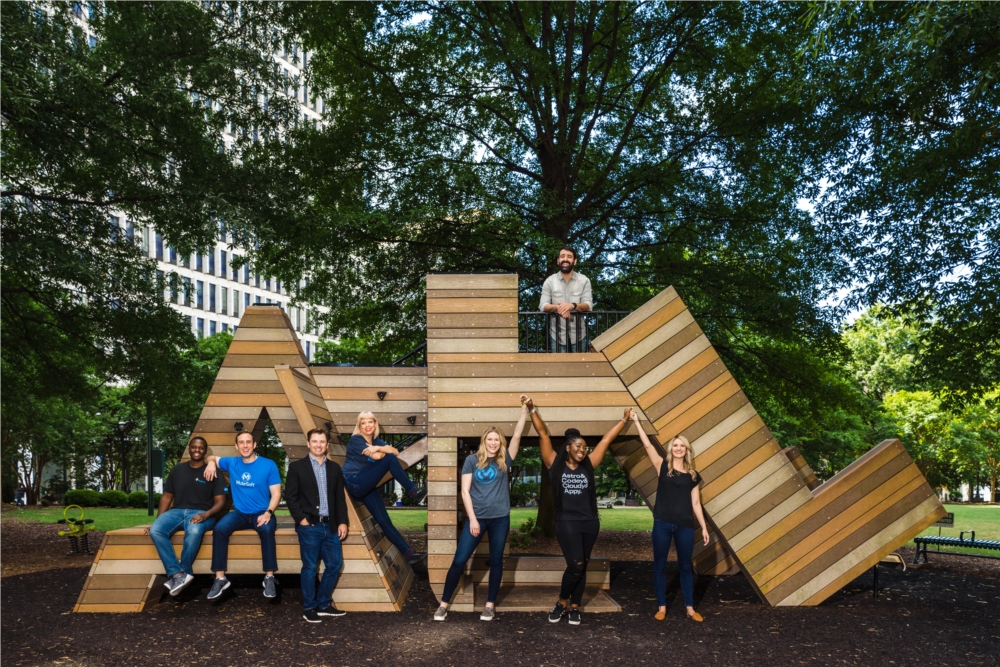 Employees enjoy a break at Woodruff Park. 