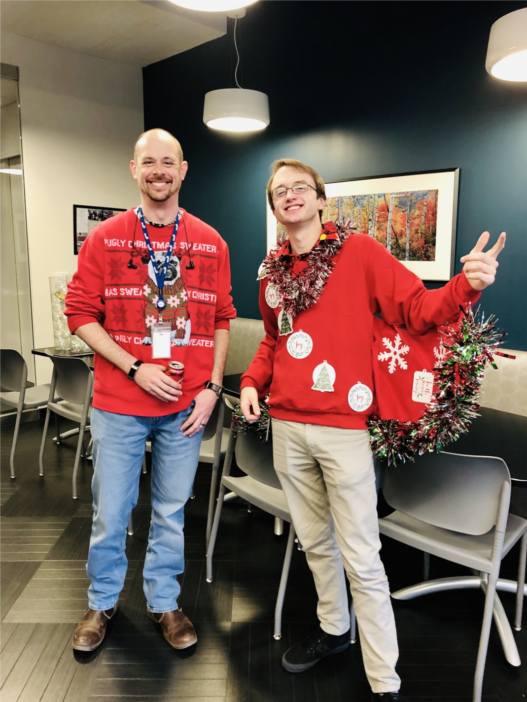 AEM employees show off their holiday style at our ugly sweater contest.