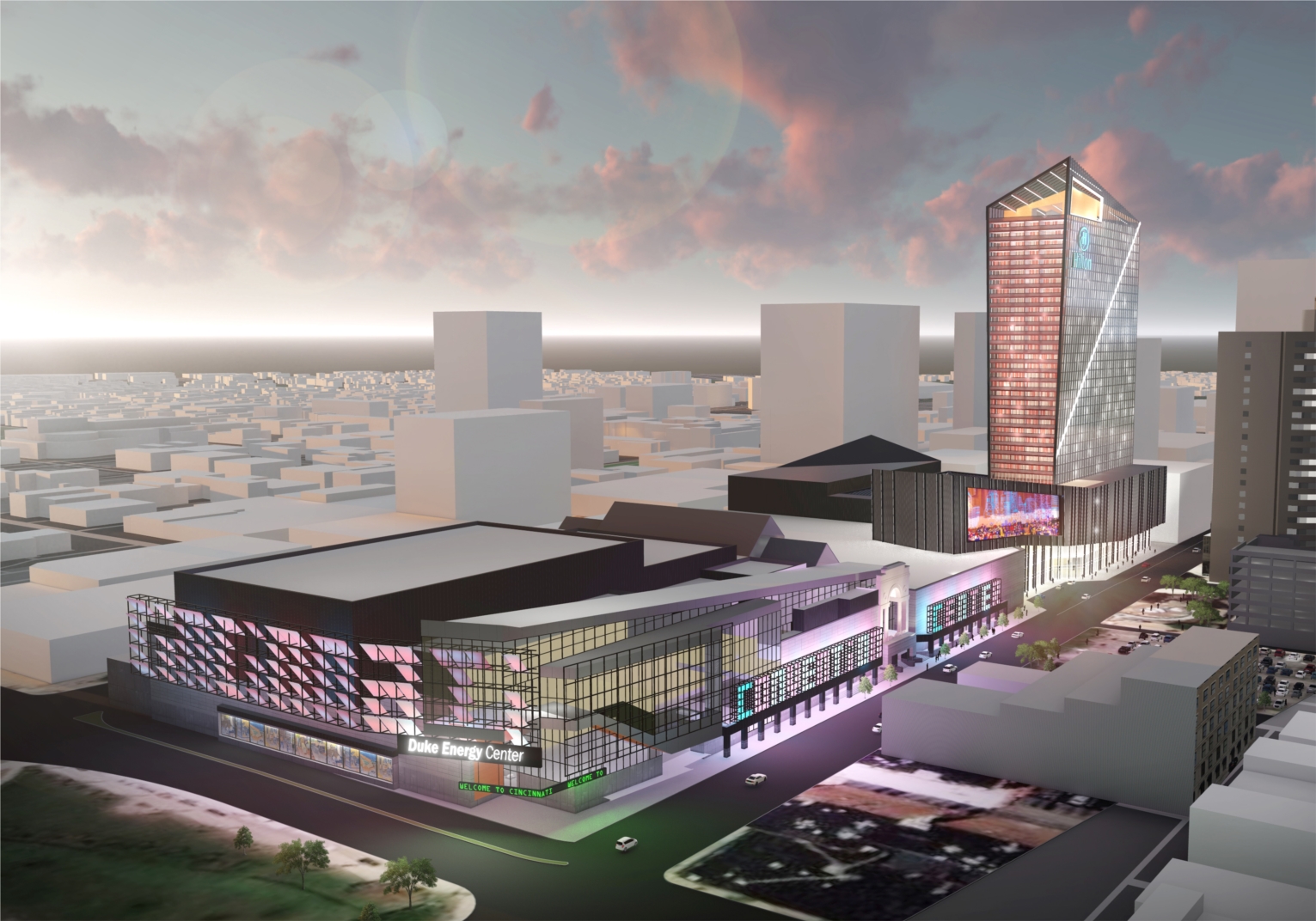 Renderings of the future Cincinnati Convention Center hotel, designed by Elevar.
