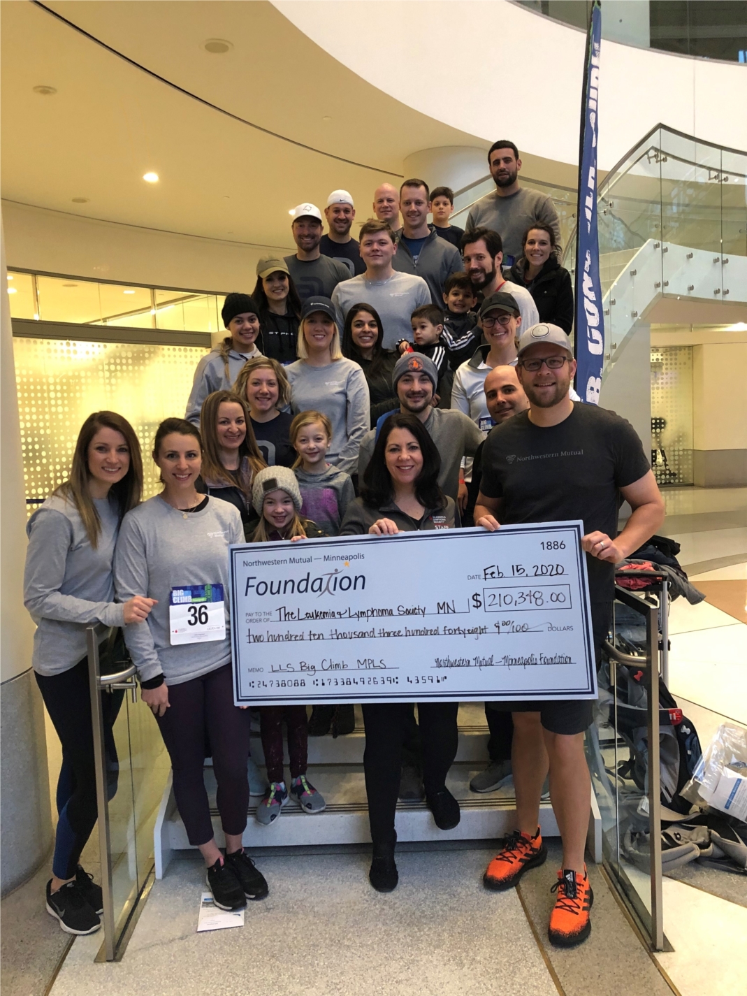 Our team came together to climb 153 flights of stairs in our fight against cancer. We climbed the stairs of our building in Minneapolis, the Capella Tower, through the Big Climb event put on by LLS.