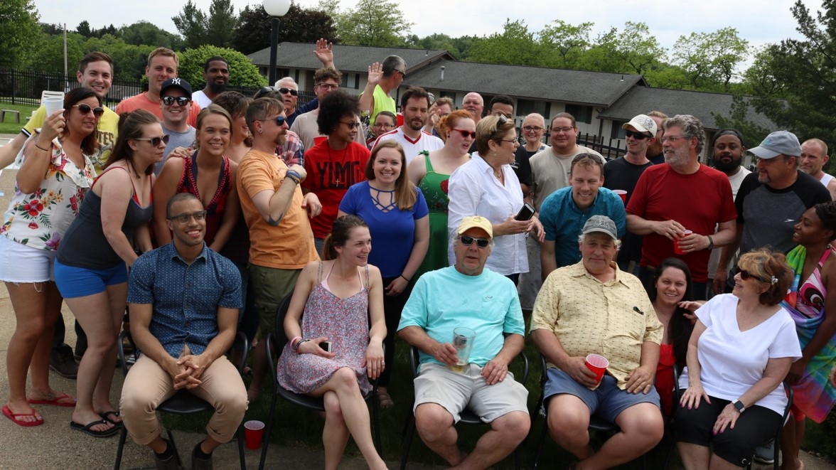 Steiner Realty team event at Thorn Run Apartments pool, summer 2019.