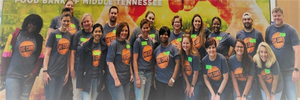 A group of myNEXUS Employees using their Volunteer Time Off to serve at the Second Harvest Food Bank in Nashville TN, 2019.