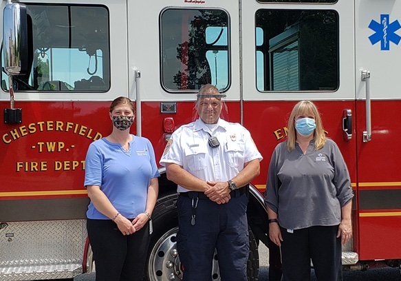 MSGCU was honored to support front line workers in need of personal protection equipment with a donation of $10,000 to support the mission of distributing 30,000 face shields to local first responders, hospital staff, and nursing and senior home personnel. Pictured is Theresa C. and Laura K. from our Chesterfield Branch with Chesterfield Twp. Fire Department.