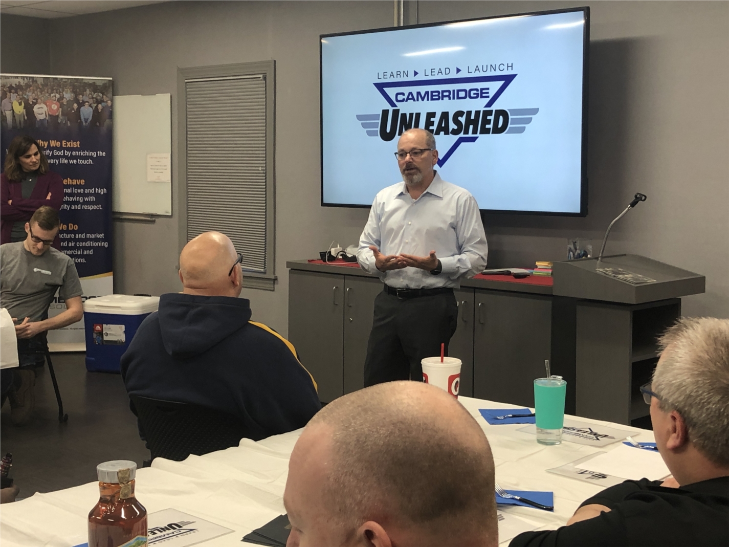 CEO John Kramer Jr. kicks off the latest graduating class of the Cambridge Unleashed seasonal work program.