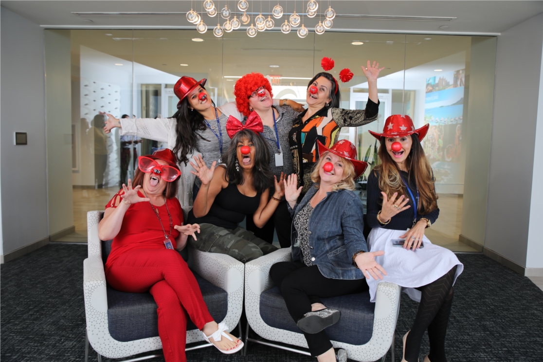 Jeunesse employees get silly for a cause to raise money for the Red Nose Day campaign to end child poverty.