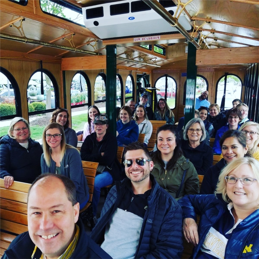 All Aboard! This year a trolley took employees from the office to downtown Ann Arbor where they participated in a city-wide scavenger hunt for Spring It On, our annual corporate outing. 