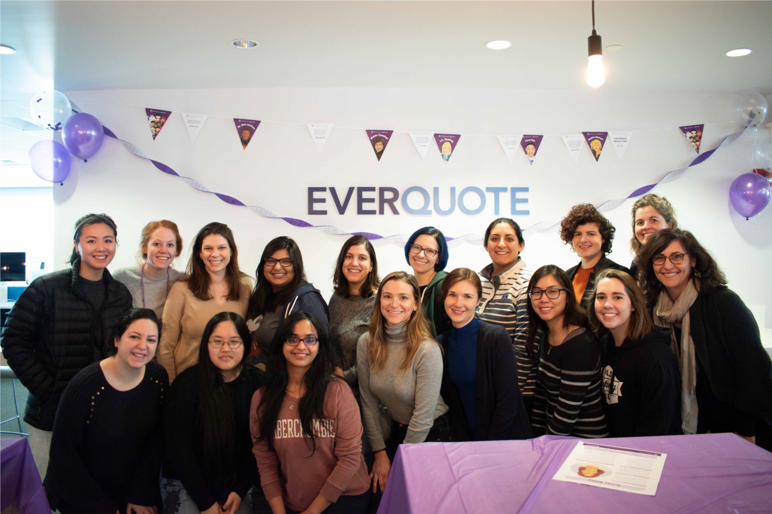 One of our longest standing Employee Resource Groups is our Women's Forum. Women's Forum holds monthly events including inviting speakers in, social events, professional development, and lunch discussions. This photo is from our annual International Women's Day celebration which is a day full of events celebrating the Women of EQ! 