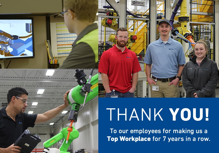 "This award is a tremendous honor for all of us at Esys” says Kevin Whaley, Vice President of Esys Automation.  “Our people are the ones that make our culture, and this award is a reflection of their dedication and spirit.  Thank you, to all of our team members for making us a Top Workplace for the seventh year running.” 