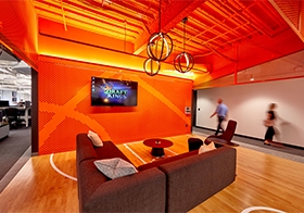 The office has seven themed huddle spaces to represent the original Daily Fantasy Sports offerings with Zoom capabilities and writable walls.