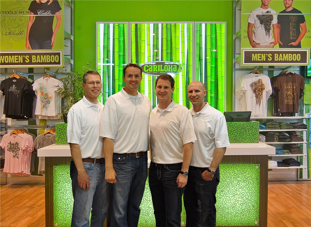 PW Companies Executive Team at the Juneau, Alaska store opening of their Cariloha Bamboo retail brand. L to R: Brent Rowser (CFO), Jeff Pedersen (CEO), Aaron Hobson (EVP / Marketing), and Dustin Tate (EVP / Sales).
