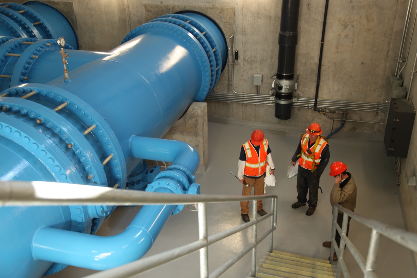 Employees inspect water pipelines that bring untreated Deer Creek water to the Jordan Valley Water Treatment Plant. Jordan Valley Water serves 620,000 residents in the Salt Lake Valley.