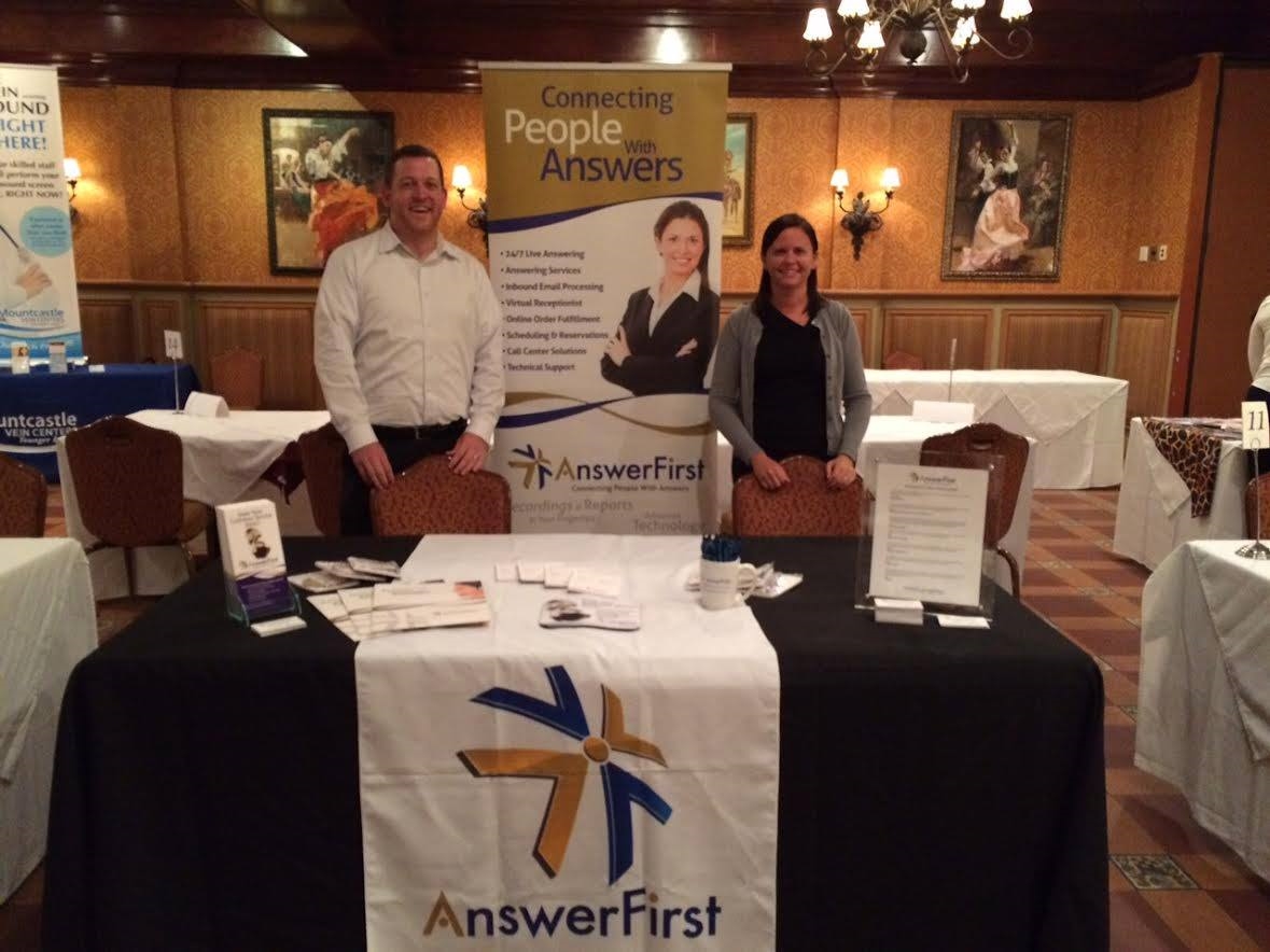 AnswerFirst Business Development Manager Pat Skinner and Customer Service Specialist Aimee Roy at a local Chamber of Commerce Event.