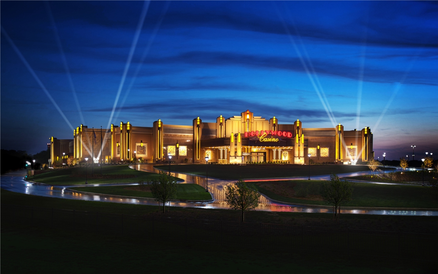 Nighttime view of the Hollywood Casino.