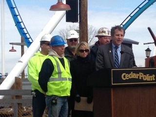A.A. Boos employee Mark McGee at opening of Cedar Point Gatekeeper project.