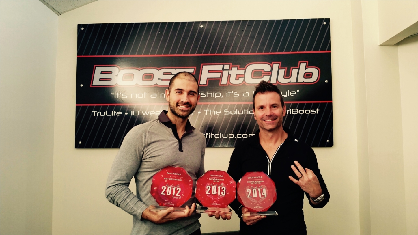 Co-Founders Jon Sexton and Tarik Ramusovic celebrating being named Nashville's Best Health Club for the 3rd time in a row.