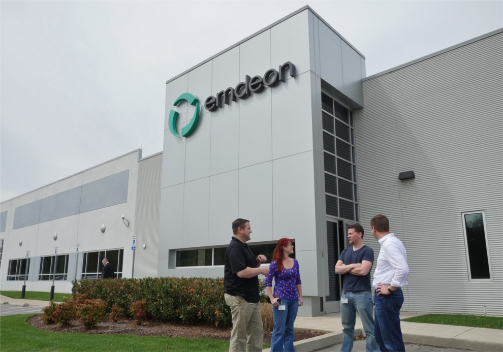 Emdeon employees chat outside their state-of-the-art data center.  