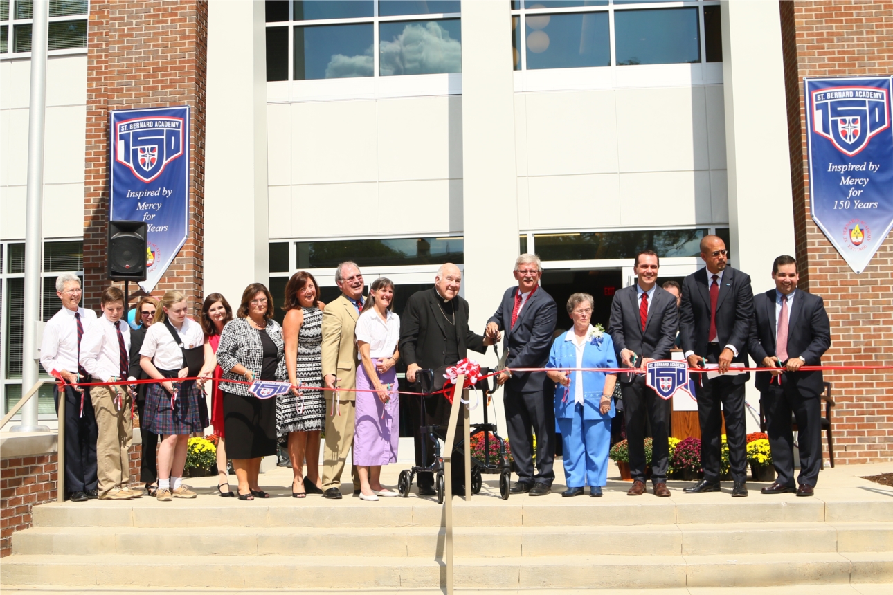 St. Bernard Academy community members and local officials cut the ribbon on the brand new 18,000 square foot expansion that coincides with the school's 150th anniversary.  