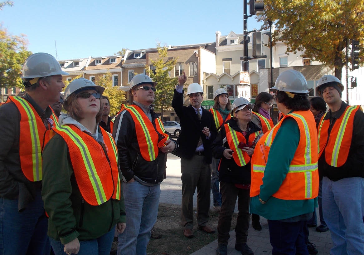 Torti Gallas employees on a site visit at our Swift Safeway project. The Swift is located in Petworth, a transit-oriented neighborhood in transition,
with both newly built and proposed residential
condominium development on its main street –
Georgia Avenue.