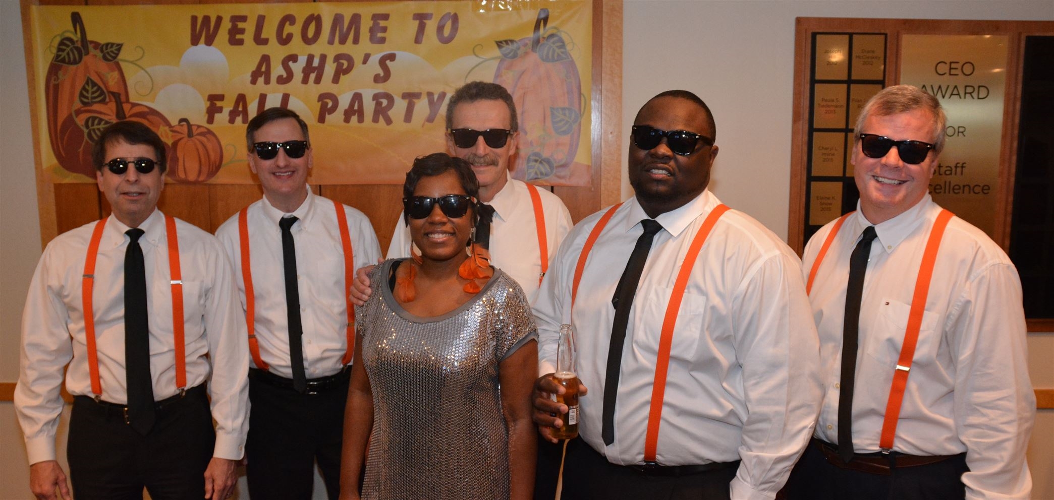 Dr. A and the Meditations prepare to dazzle team members with a Motown lip-sync performance at ASHP's annual Fall Party. 