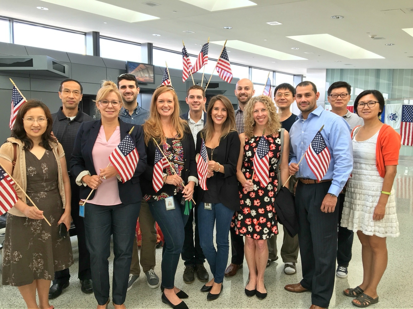 Salesforce employees welcoming honor flight veterans at Washington Dulles International Airport.
